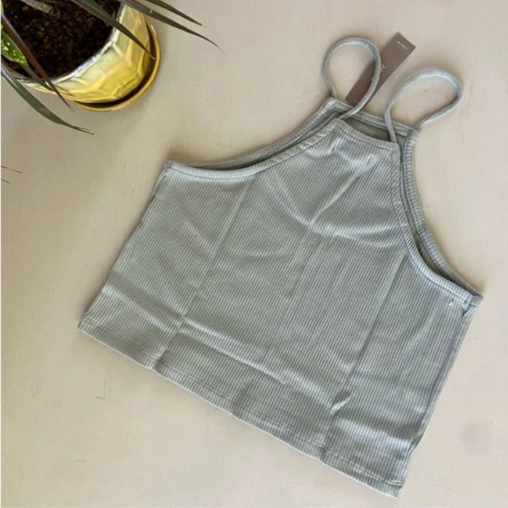 NWT JCrew VINTAGE RIB CROP HALTER TANK in Faded Fatigue Color